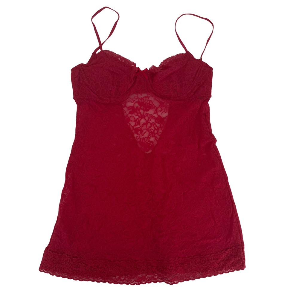 Y2K Victoria's Secret Red‎ Lace Babydoll Chemise Corset Style Pink Red 36B